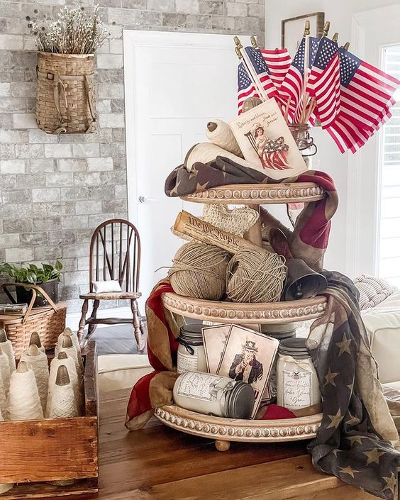 Neutral farmhouse tray for 4th of July