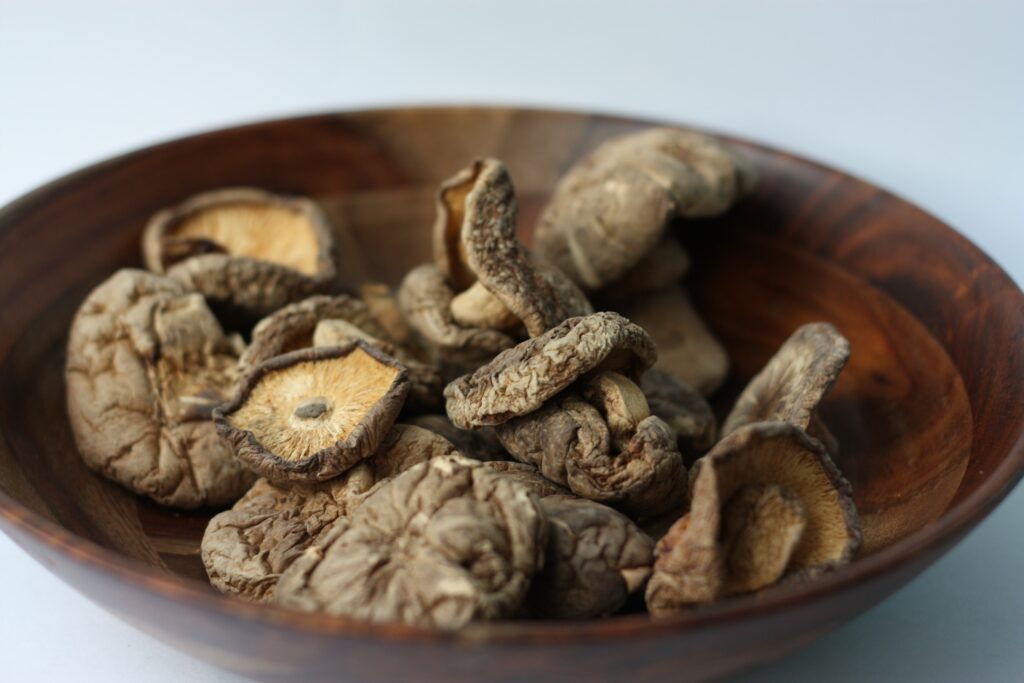 Dried shiitake mushrooms in bowl