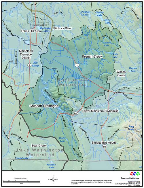 This map shows the French Creek Watershed area of Snohomish County in Washington state