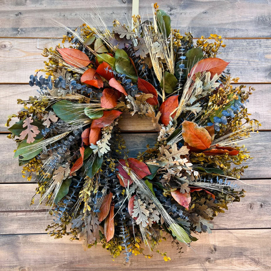 Carefully preserved natural greenery is handcrafted into a gorgeous display of fall foliage to last for years to come.