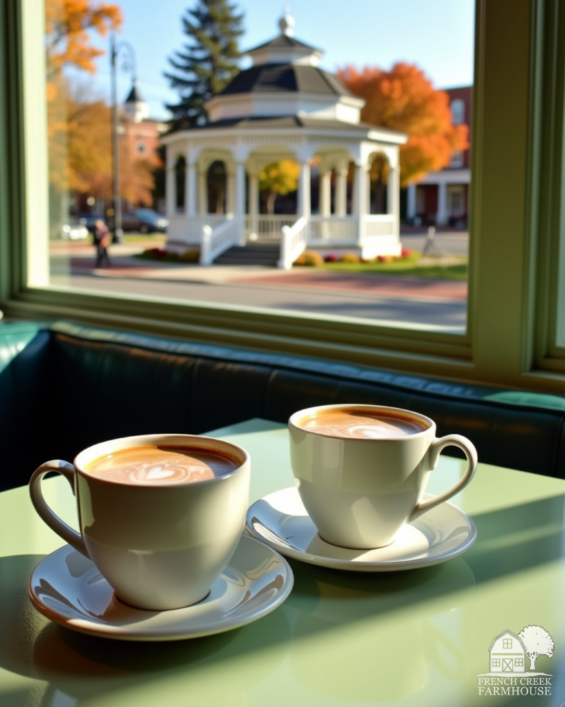 Two mugs of coffee in a Stars Hollow diner from Gilmore Girls